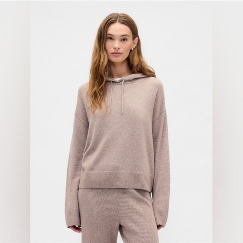 NWT Gap Relaxed CashSoft Hoodie Flannel Taupe Beige Tan